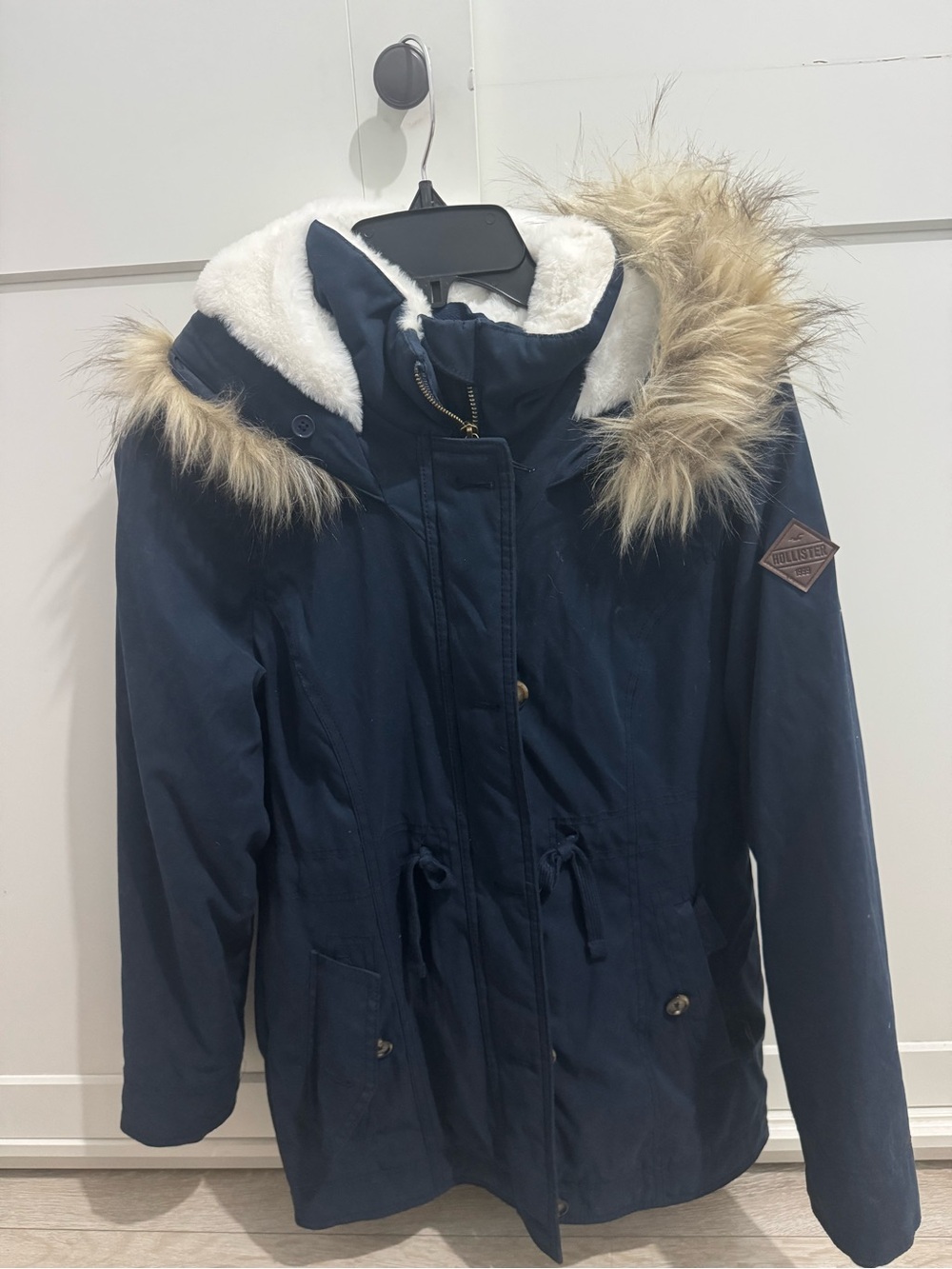 Hollister Navy Faux-Fur Hooded Parka with Sherpa Lining